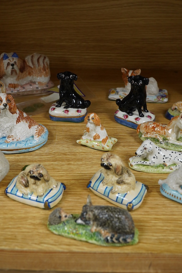 A collection of Basil Matthews figures of dogs, cats, a deer, a foal, pig etc, largest 9.5cm wide